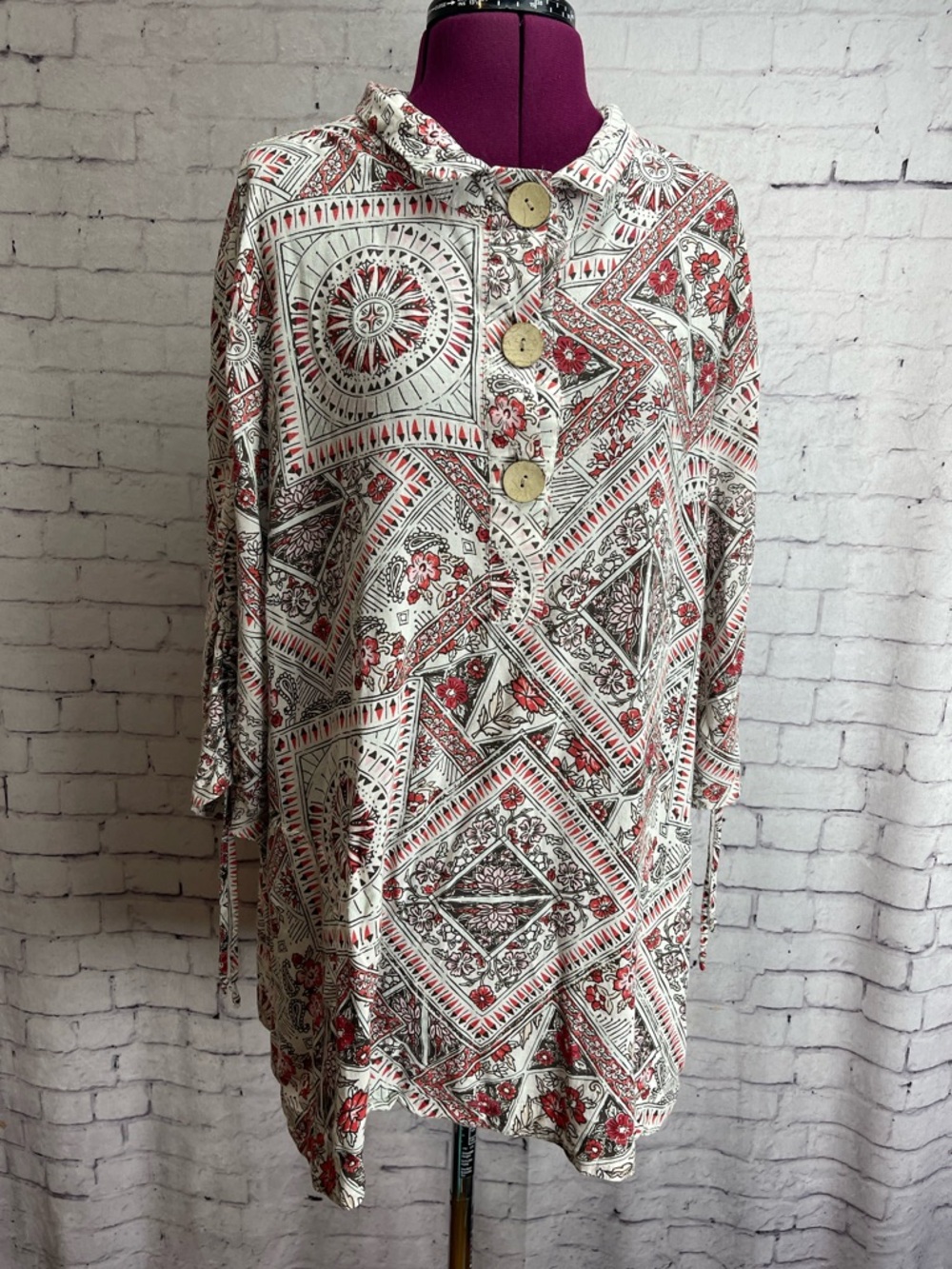 John mark linen blend popover blouse size XL